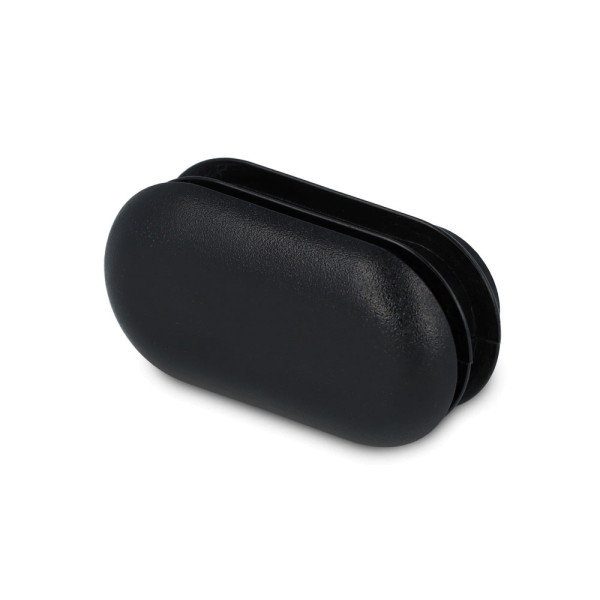 schwarze Lamellenstopfen oval aus Kunststoff