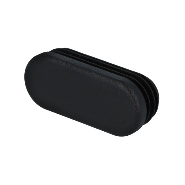schwarze Lamellenstopfen oval aus Kunststoff