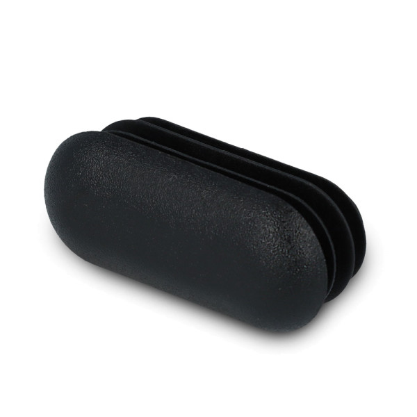 schwarze Lamellenstopfen oval aus Kunststoff