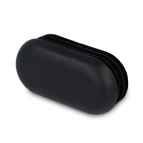 schwarze Lamellenstopfen oval aus Kunststoff