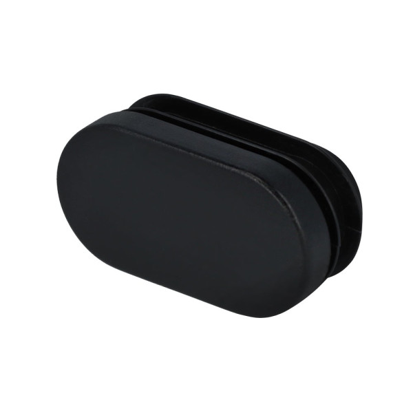 schwarze Lamellenstopfen oval aus Kunststoff