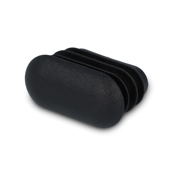 schwarze Lamellenstopfen oval aus Kunststoff