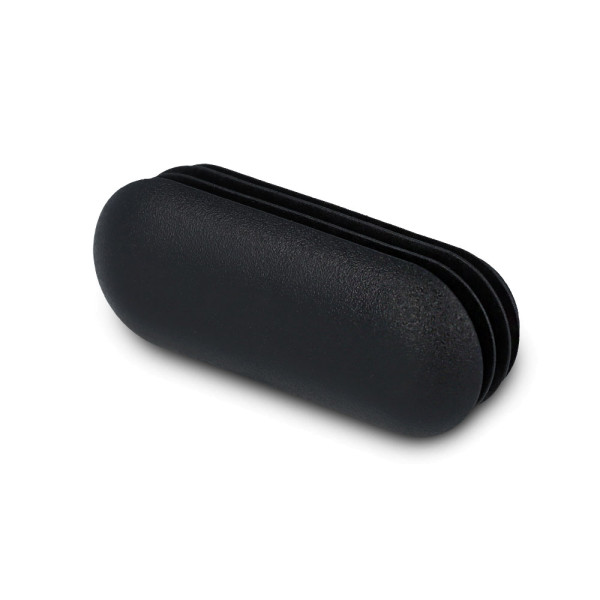 schwarze Lamellenstopfen oval aus Kunststoff